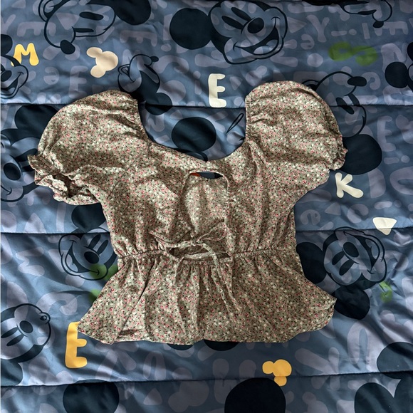 Sienna Sky Floral Puff Sleeve Top Tie Front Open Back Girly Blouse - Picture 3 of 4